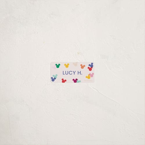 This is a bold name labels with standard by Ellen Schlegelmilch called disney's mickey confetti printing on waterproof sticker paper in sticker