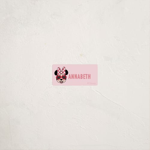 This is a bubblegum name labels with standard by Kacey Kendrick Wagner called shine bright disney minnie mouse printing on waterproof sticker paper in sticker