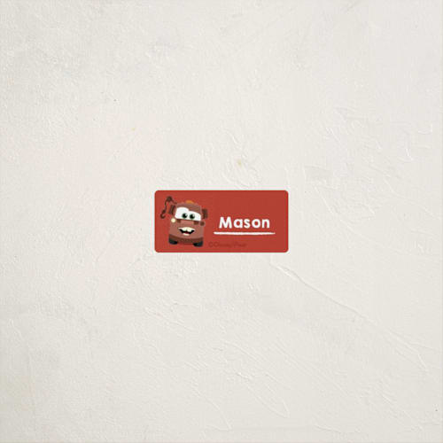 This is a rust name labels with standard by Erica Krystek called disney and pixar's cars to my tows printing on waterproof sticker paper in sticker