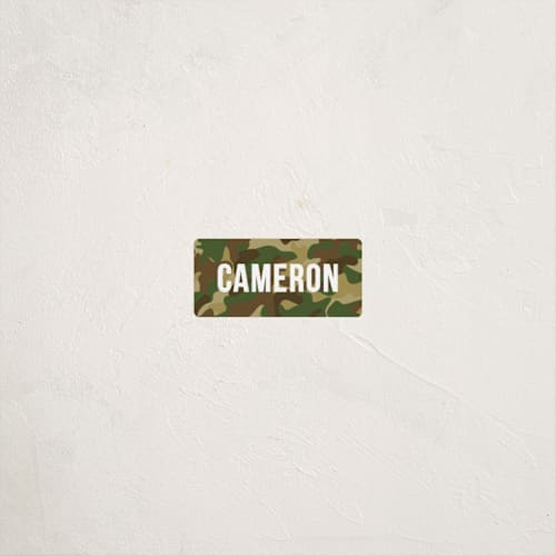 This is a camouflage name labels with standard by Shiny Penny Studio called camo printing on waterproof sticker paper in sticker