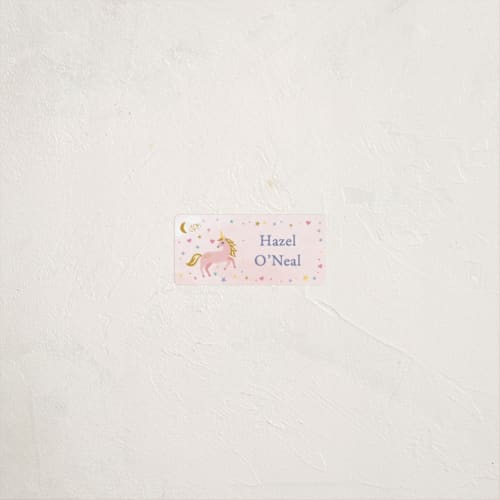 This is a cotton candy name labels with standard by Karidy Walker called magical unicorns printing on waterproof sticker paper in sticker