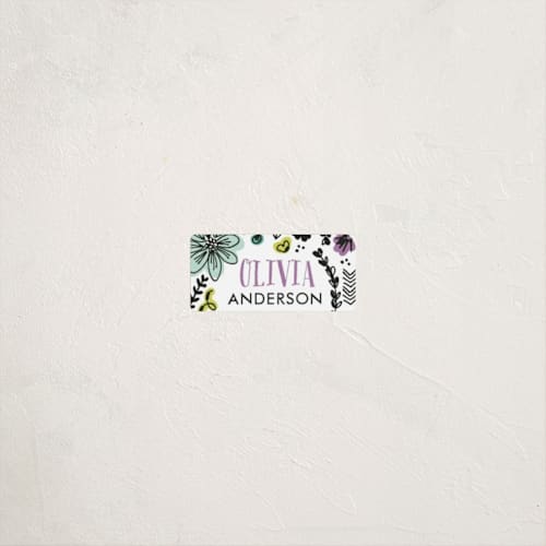 This is a plum name labels with standard by Jessica Williams called little doodles printing on waterproof sticker paper in sticker
