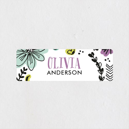 This is a plum name labels with standard by Jessica Williams called little doodles printing on waterproof sticker paper in sticker