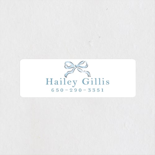 This is a bluebell name labels with standard by Helena Vitto called bow (add-on) printing on waterproof sticker paper in sticker