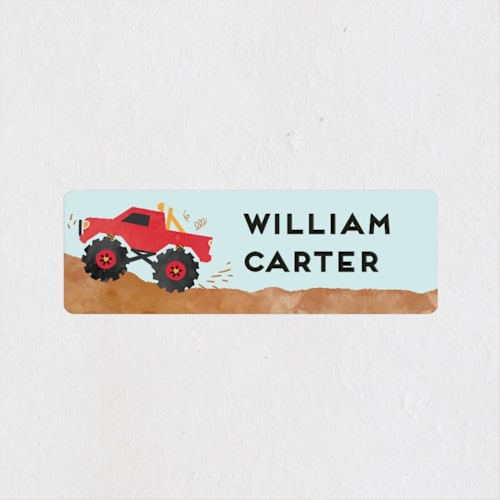 This is a berry name labels with standard by Kanika Mathur called wheelie truck printing on waterproof sticker paper in sticker