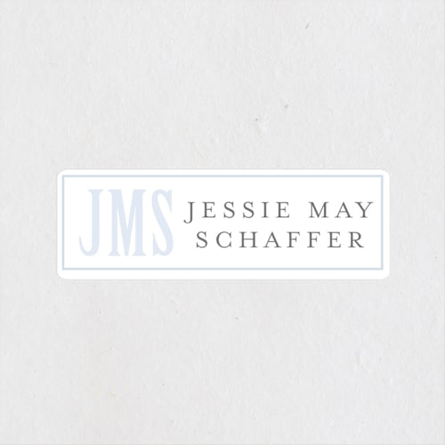 This is a sky name labels with standard by Erin Hodges called classic monogram printing on waterproof sticker paper in sticker