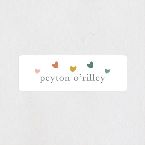 This is a rainbow name labels with standard by Stacey Meacham called rainbow hearts printing on waterproof sticker paper in sticker