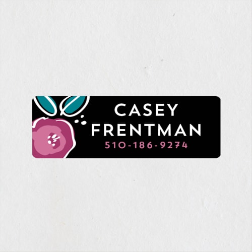 This is a ink name labels with standard by Rebecca Durflinger called posy printing on waterproof sticker paper in sticker