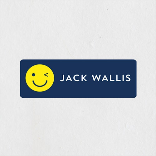 This is a navy name labels with standard by Baumbirdy called emoji party printing on waterproof sticker paper in sticker