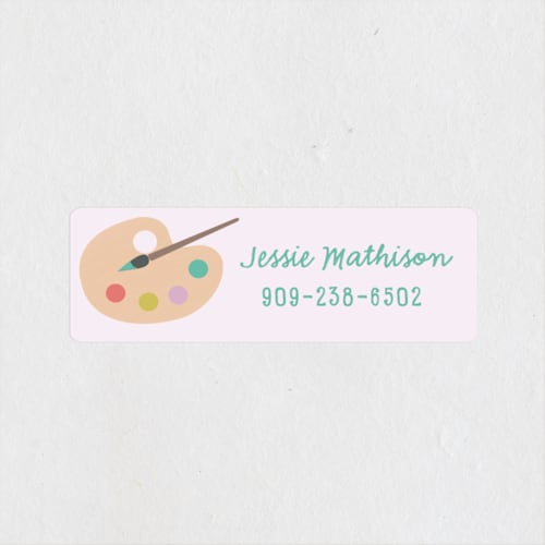 This is a lilac name labels with standard by Annie Holmquist called artsy printing on waterproof sticker paper in sticker