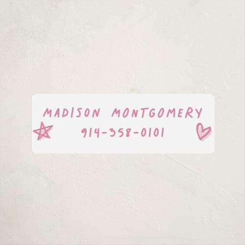 This is a cotton candy name labels with standard by Hooray Creative called scallop border printing on waterproof sticker paper in sticker