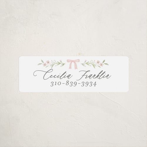 This is a blush name labels with standard by Paper Raven Co. called dainty garden printing on waterproof sticker paper in sticker