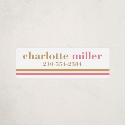 This is a faux gold name labels with standard by Ester Bernaldo de Quiros called graphic two-tone name printing on waterproof sticker paper in sticker