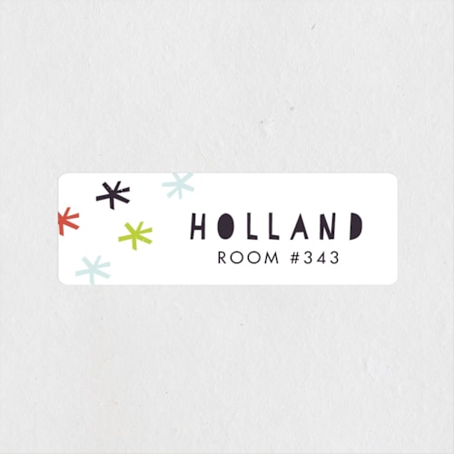 This is a midnight name labels with standard by Stacey Meacham called offset starburst printing on waterproof sticker paper in sticker