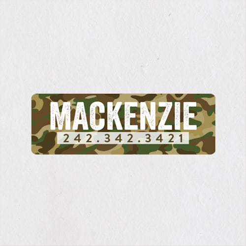 This is a camouflage name labels with standard by Shiny Penny Studio called camo printing on waterproof sticker paper in sticker