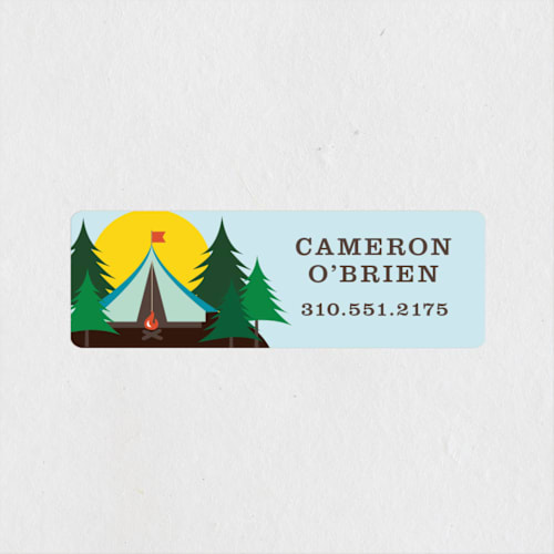 This is a sky name labels with standard by Shirley Lin Schneider called summer camp printing on waterproof sticker paper in sticker