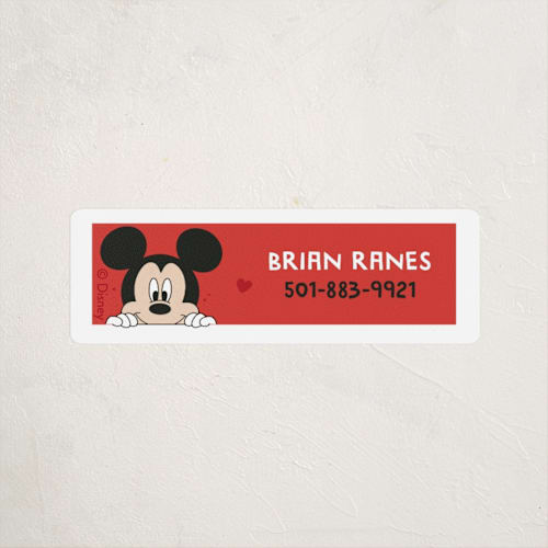 This is a cherry name labels with standard by Erica Krystek called disney's mickey mouse earresistable printing on waterproof sticker paper in sticker