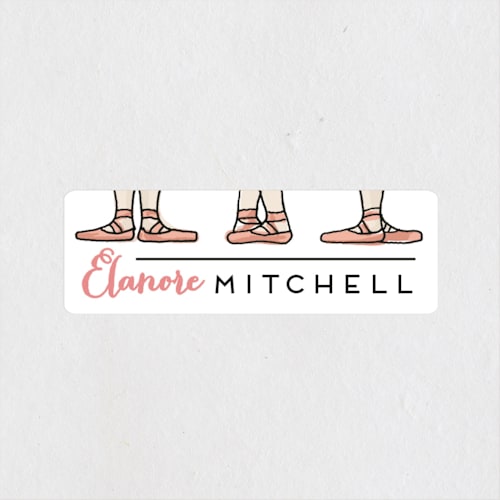 This is a think pink name labels with standard by Shiny Penny Studio called ballet feet printing on waterproof sticker paper in sticker