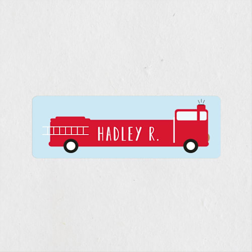 This is a clear sky name labels with standard by Dea and Bean called fire engine name printing on waterproof sticker paper in sticker