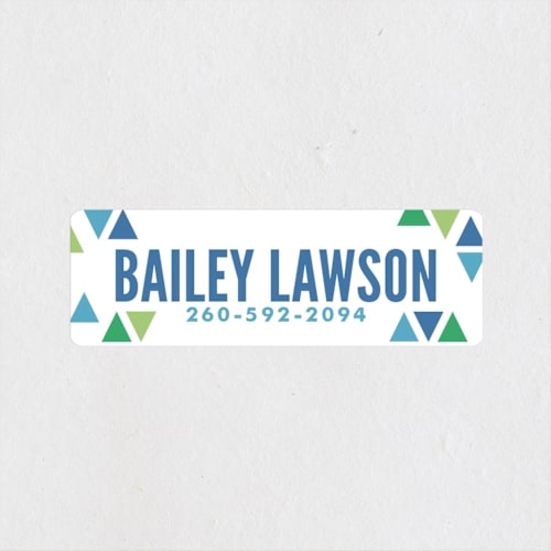 This is a cobalt name labels with standard by Jessie Steury called terrific triangle printing on waterproof sticker paper in sticker