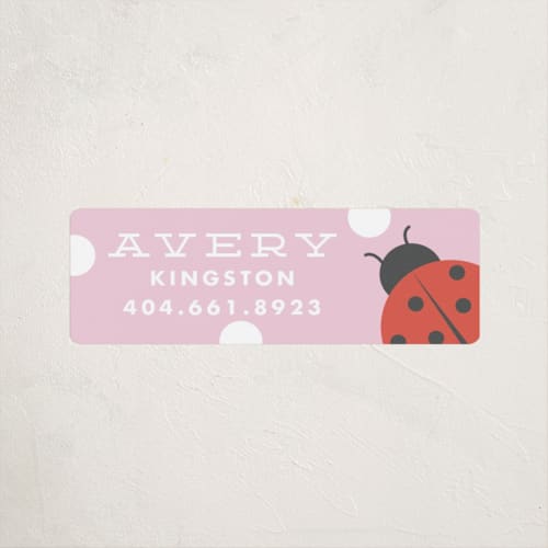 This is a bubblegum name labels with standard by Stacey Meacham called ladybug name printing on waterproof sticker paper in sticker