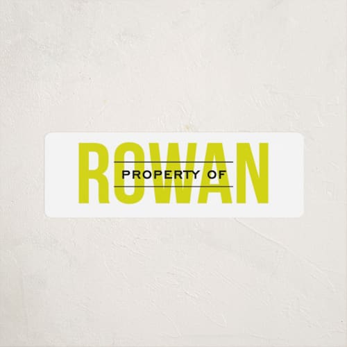 This is a chartreuse name labels with standard by Kim Dietrich Elam called connected printing on waterproof sticker paper in sticker
