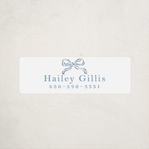 This is a bluebell name labels with standard by Helena Vitto called bow (add-on) printing on waterproof sticker paper in sticker
