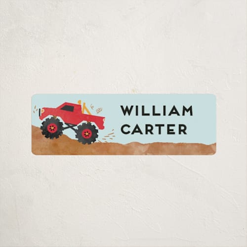 This is a berry name labels with standard by Kanika Mathur called wheelie truck printing on waterproof sticker paper in sticker