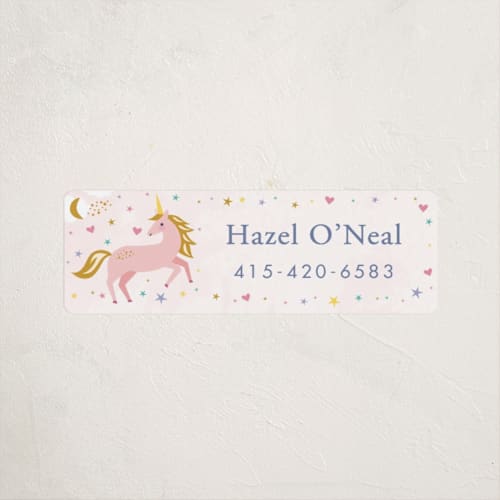 This is a cotton candy name labels with standard by Karidy Walker called magical unicorns printing on waterproof sticker paper in sticker