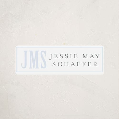 This is a sky name labels with standard by Erin Hodges called classic monogram printing on waterproof sticker paper in sticker