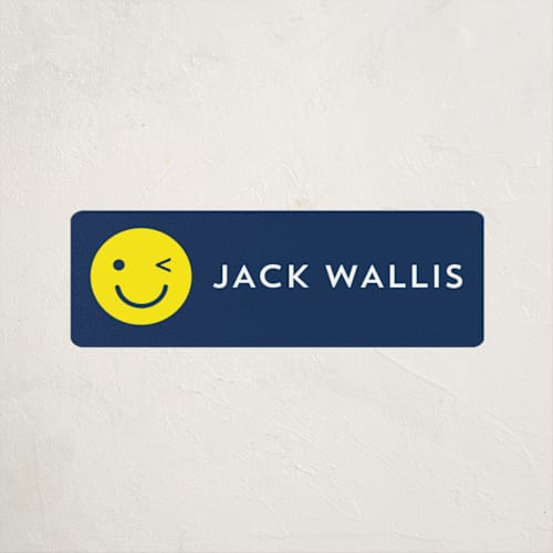 This is a navy name labels with standard by Baumbirdy called emoji party printing on waterproof sticker paper in sticker