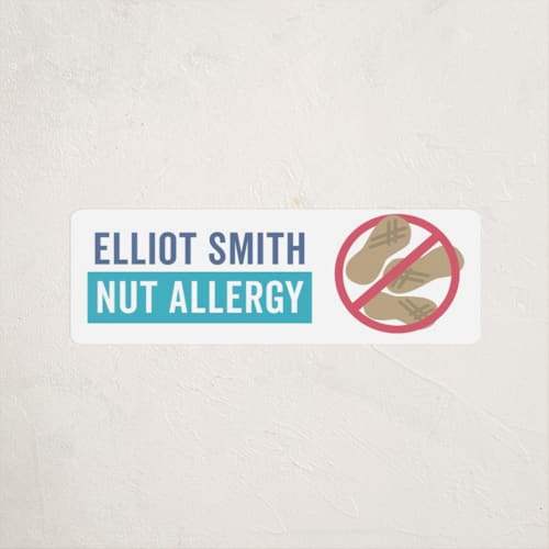 This is a teal name labels with standard by peetie design called nonuts printing on waterproof sticker paper in sticker