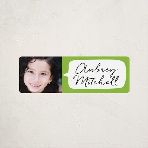 This is a lime name labels with standard by Olivia Raufman called bubble printing on waterproof sticker paper in sticker