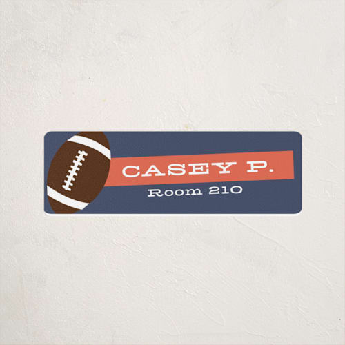 This is a navy name labels with standard by Abby Munn called hey sporty printing on waterproof sticker paper in sticker