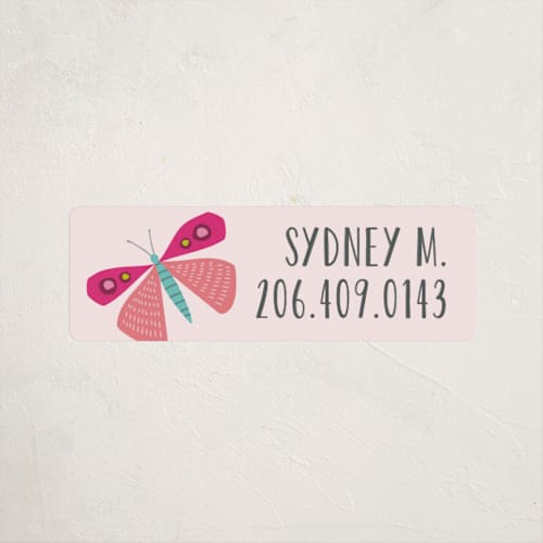 This is a bubblegum name labels with standard by Karidy Walker called bright butterfly printing on waterproof sticker paper in sticker