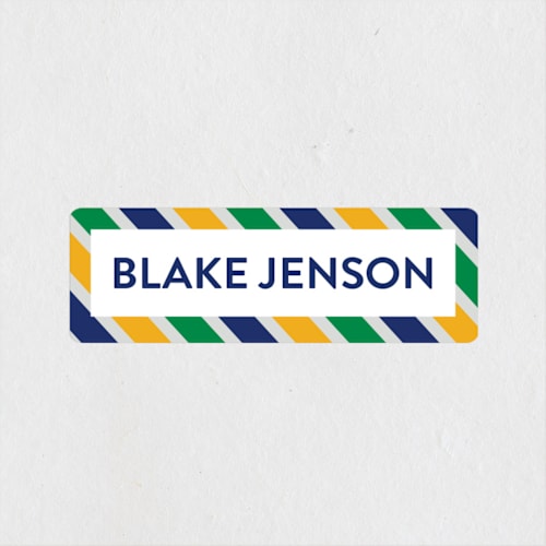 This is a seaweed name labels with standard by Jessica Ogden called preppy stripe printing on waterproof sticker paper in sticker