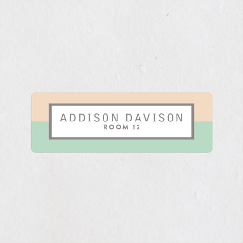 This is a apricot name labels with standard by Olivia Raufman called mod frame printing on waterproof sticker paper in sticker