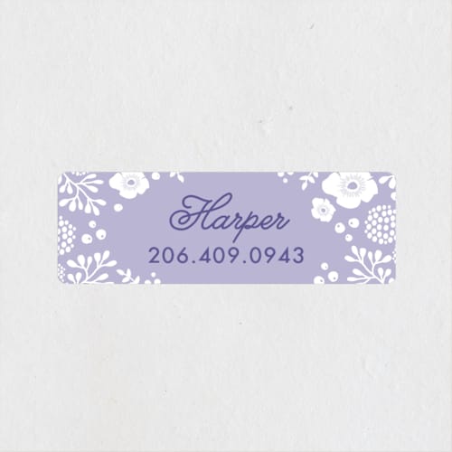 This is a lilac name labels with standard by Karidy Walker called delicate flowers printing on waterproof sticker paper in sticker