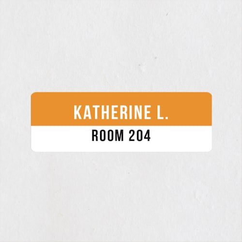 This is a persimmon name labels with standard by Minted called established printing on waterproof sticker paper in sticker