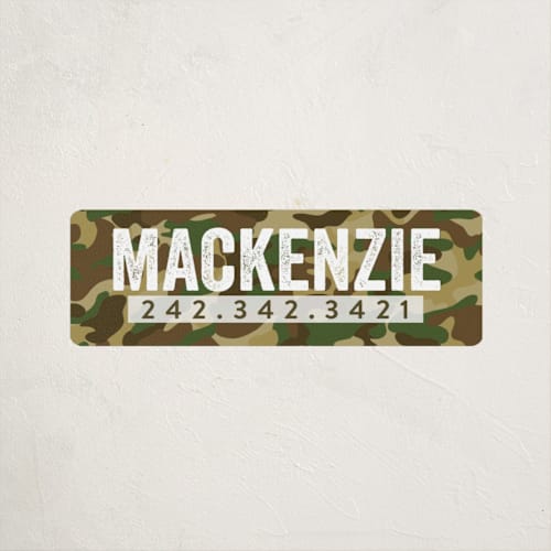 This is a camouflage name labels with standard by Shiny Penny Studio called camo printing on waterproof sticker paper in sticker