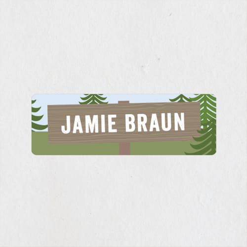 This is a clear skies name labels with standard by Annie Holmquist called camp out printing on waterproof sticker paper in sticker