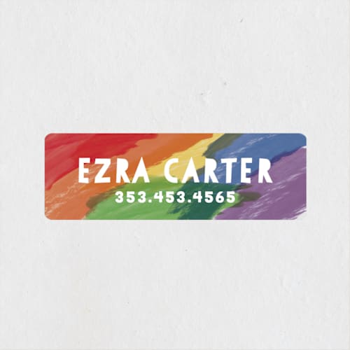 This is a rainbow name labels with standard by Shiny Penny Studio called rainbow swashes printing on waterproof sticker paper in sticker