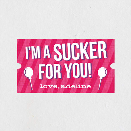 This is a magenta custom stickers with standard by Jody Wody called i'm a sucker printing on uncoated sticker paper in sticker