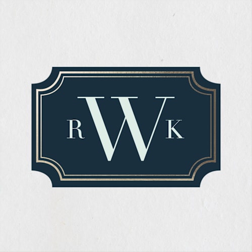 This is a navy custom stickers with standard by Shirley Lin Schneider called framed monogram printing on uncoated sticker paper in sticker