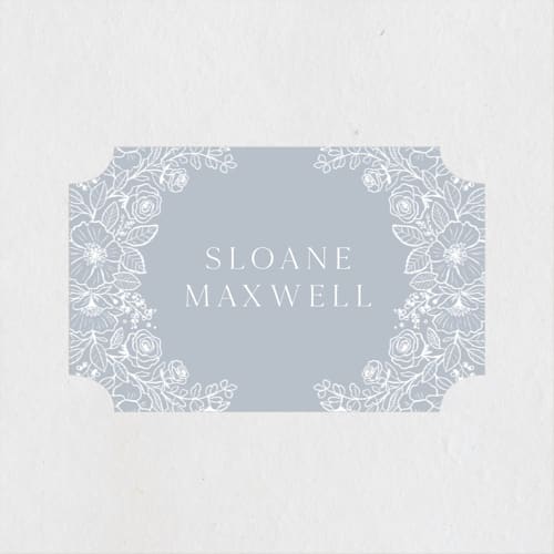This is a powder blue baby shower favor labels with standard by Kristen Smith called wild roses printing on uncoated sticker paper in sticker