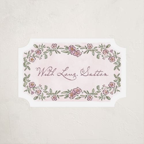 This is a heather baby shower favor labels with standard by Jenna Holcomb called baby in bloom. printing on uncoated sticker paper in sticker