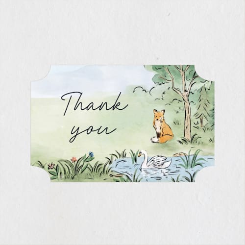 This is a forest baby shower favor labels with standard by Elly called a woodland adventure printing on uncoated sticker paper in sticker