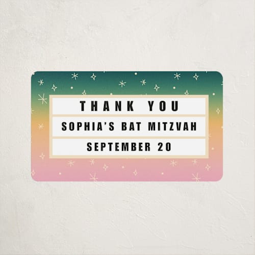 This is a peony kids stickers with standard by Becky Nimoy called bat mitzvah theatre marquee printing on uncoated sticker paper in sticker
