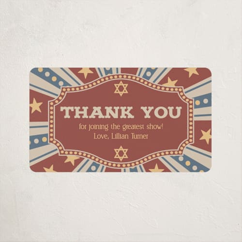 This is a brick kids stickers with standard by Amanda Stuff called vintage circus bar/bat mitzvah invitation printing on uncoated sticker paper in sticker