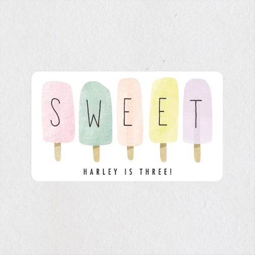 This is a rainbow kids stickers with standard by Karidy Walker called sweet fun in the sun printing on uncoated sticker paper in sticker